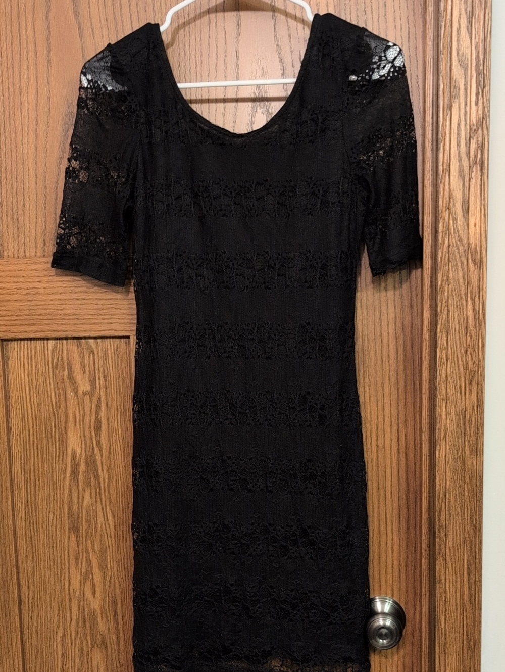 A. Byer Black Lace Mini Dress with Short Sleeves